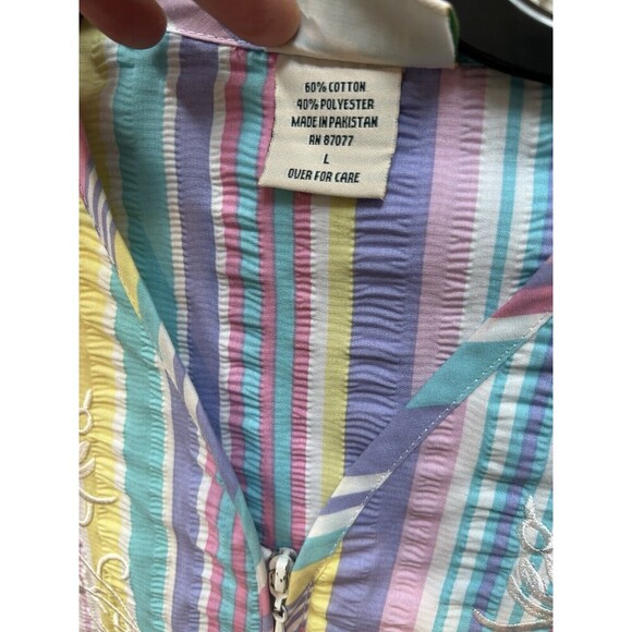 Collections Etc Pastel Striped Lounger with Full Zip Front and 3/4" Long Sleeves - Picture 10 of 13